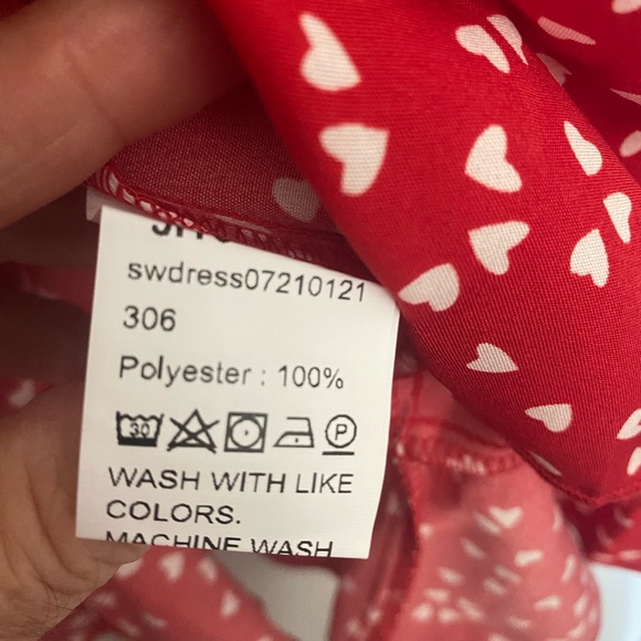 SHEIN VCAY Allover Heart Print Ruffle Detail Wrap Cami Dress - Picture 8 of 10